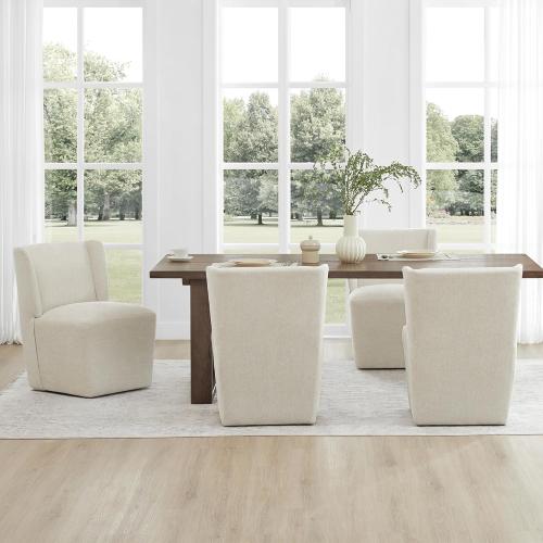 Upholstered Dining Chair with Casters, Wingback Modern Side Armless Deskchair with Rollers for Diningroom Bedroom Livingroom Reading Room