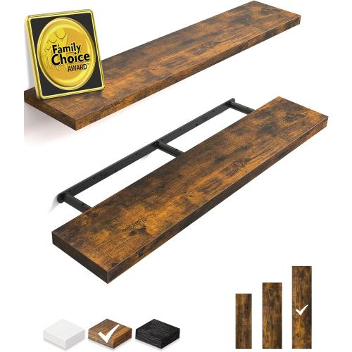 Rustic Brown 2 pack 48 BAYKA Floating Shelves, 48 inches Long Wall Mounted Rustic Wood Shelves for Bathroom, Bedroom, Living Room, Kitchen, Office, Hanging Shelf for Books/Storage/Decor(Rustic Brown,Set of 2)