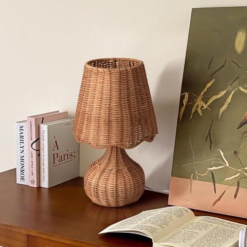 Ziqqeelam Rattan Table Lamp for Bedroom, Boho Small Table Lamps for Bedside, Farmhouse Mini Small Table Lamps for Small Spaces for Kitchen Counter, Bookshelf, Nightstand, Bedroom, Kids Dorm
