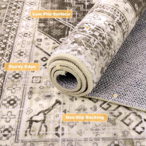 LOKHOM 8x10 Area Rugs for Living Room, Non-Slip Washable Vintage Area Rug, Low Pile Soft Faux Wool Large Floor Carpet Accent Rug for Bedroom Kitchen Entryway Dining Room Nursery,Vintage Brown
