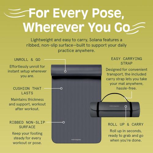 Retrospec Solana Yoga Mat 1/2 Thick w/Nylon Strap for Men & Women - Non Slip Exercise Mat for Yoga, Pilates, Stretching, Floor & Fitness Workouts