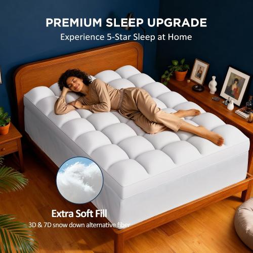 King Size Dual Layer 4 Inch Memory Foam Mattress Topper, 2 Inch Cooling Gel Infused Memory Foam and 2 Inch Airflow Down Alternative Pillow Top, 8-24 Inch Deep Pocket Bed Topper