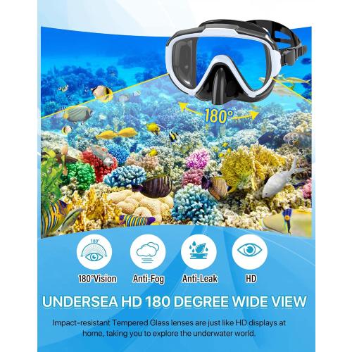 Snorkeling Gear for Adults Men Women,4 in 1 Snorkel Set with Panoramic View Diving Mask Anti-Fog Anti-Leak,Dry Top Snorkel,Fins and Travel Bag for Swimming,Snorkeling and Travel Diving