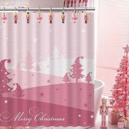 12 Pcs Christmas Nutcracker Shower Curtain Hooks Xmas Pink Nutcracker Shower Curtain Hooks Holiday Bathroom Rust Resistant Decor Rings for Winter Bathroom Bedroom Farmhouse Decorations