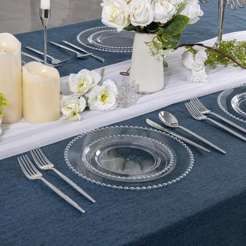 U-QE 10 PCS Clear Plastic Plates - Fancy Beaded Plates Disposable Heavy Duty - Premium Hard Plastic Plate for Party, Wedding & Birthday Including 30 Dinner10 & 30 Dessert Plate 7
