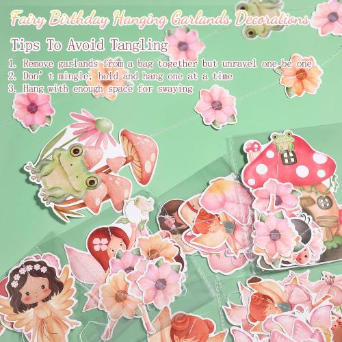 8 Pcs Fairy Party Decorations Fairy First Birthday Hanging Garlands Banner Butterfly Mushroom Flower Paper Cutouts Streamer for Wall Ceiling Decor Wonderland Garden Tale Floral Party Supplies