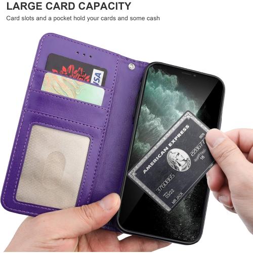 Bocasal for iPhone 11 Pro Max Wallet Case with Card Holder PU Leather Kickstand Shockproof Protective Wrist Strap Flip Cover for iPhone 11 Pro Max 6.5 inch (Purple)