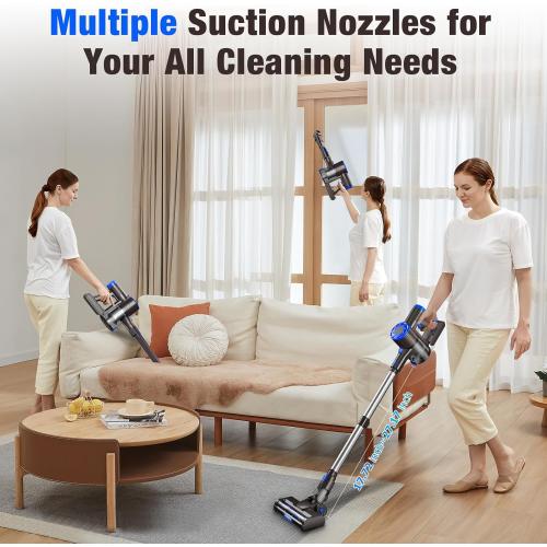Cordless Vacuum Cleaner, Upgraded 40Kpa Stick Vacuum Cleaners for Home, 8 in 1 Lightweight with Self-Standing, 1.5L Dust Cup & Anti-tangle, Rechargeable Vacuum for Hard Floors Carpets Pet Hair