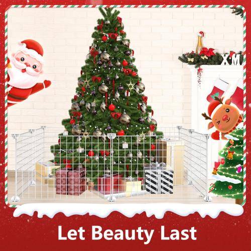 8 Pieces Christmas Tree Fences, 50 * 75Cm/19 * 29Inch Mini Metal Christmas Fence Panels for Protecting The Tree from Pets and Puppy Dogs, White
