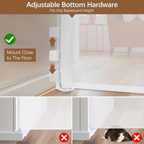 Reinforced 55 Extra Tall Cat Gate for Doorway - No Jumping Over/Crawling Under, Retractable Baby Gate for Cats Fits Openings up to 55 Wide, Retractable Dog Gate Indoor Tall Pet Gate for Stairs/White
