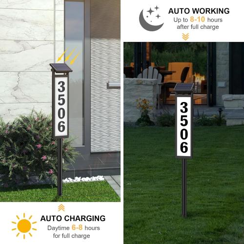 Solar Lighted Illuminated Address Sign, House Numbers for Outside Yard Home