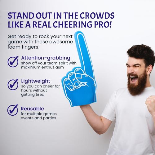 Giant Foam Finger 18 Inch- Number 1 Universal Foam Hand for All Occasions - Cheerleading for Sports - Exciting Vibrant Colors use as Celebration Pom Poms- Great for Sports Events Games School Business