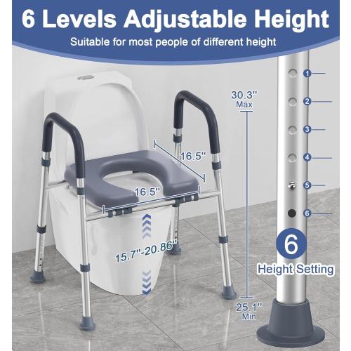 Toilet Seat Risers for Seniors, FSA HSA Eligible Raised Toilet Seat with Handles & Padded Seat, Adjustable Height & Width, 400lb Elevated Toilet Seat for Elderly, Handicap, Fit Any Toilet