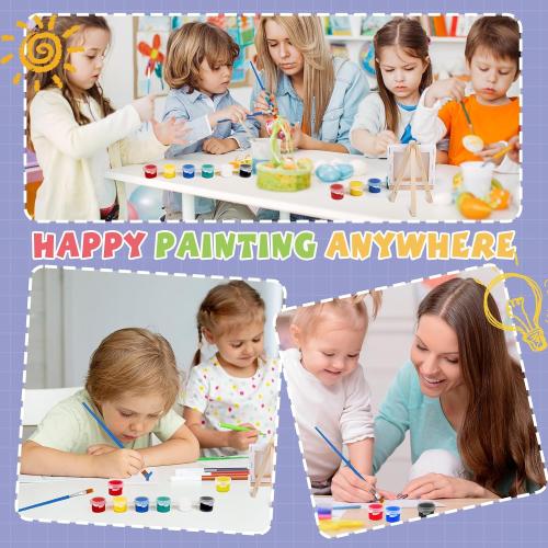 ESRICH 6 Set Mini Acrylic Paint Kit,Minis Stretched Canvas with Easel,Acrylic Paint Strips,Paint Palettes,Painting Brushes, Mini Canvas and Easel Set for Kids Artists Beginner,Gift