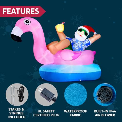 JOYIN Christmas Inflatable Santa on Flamingo Outdoor Decoration, Christmas Blow Ups Santa Inflatable Yard Decorations with Build-in LEDs for Xmas Decor, Yard Outdoor Garden Lawn Decor