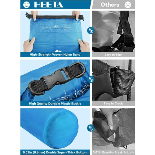 HEETA Dry Bag Waterproof Backpack with Phone Case 5L/10L/20L/30L/40L | Roll Top Lightweight Dry Storage Bag for Women Men, Travel Boating Kayaking Paddle Board Camping Beach Essentials Accessories