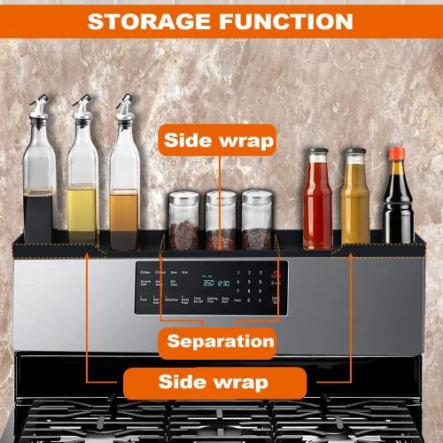 AWOKE Stove Top Shelf 30 Inch - Silicone Material Magnetic Shelf for Stove - 3 Functional Partitions Kitchen Spice Rack Organizer-Black,Kitchen Gadgets Storage Organization