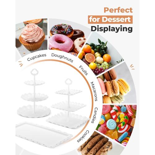 Kootek Dessert Cupcake Stand, 5pcs Dessert Table Display Set, 3 Tiered Cup Cake Holder Tower Stand Riser& Cookie Serving Trays for Wedding, Tea Party, Birthday, Baby Shower