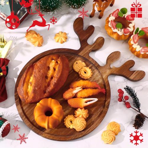 Ziliny 12 Pcs Christmas Appetizer Platter 12 Inch Cutting Board Acacia Serving Trays Wood Charcuterie Board Tray Snack Dessert Candy Dish Plate for Kitchen Gifts (Deer Antler)