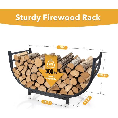 facka Curved Firewood Rack, 30 Inch Indoor Outdoor Log Firewood Holder, Metal Fireplace Wood Storage, Waterproof & Rustproof