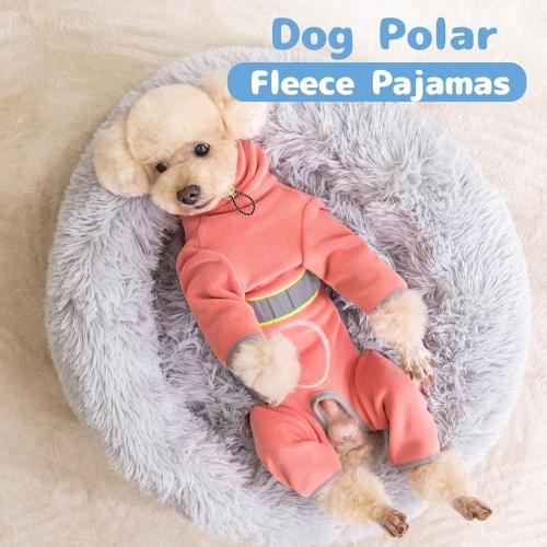 Dog Fleece Onesie Clothes, Dog Pajamas Dog Surgery Recovery Suit for Puppy, Small Dog Pjs Warm Coat for Male and Female Dogs(Dark Pink Size S-M)