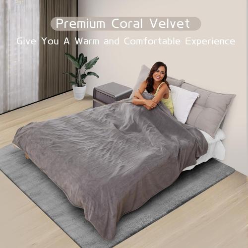 Electric Heated Blanket 72x84 Full Size, Soft Coral Fleece with 4 Heating Levels and 10 Hours Auto-Off, Machine Washable, Cozy Plush Fabric for Home, Light Gray