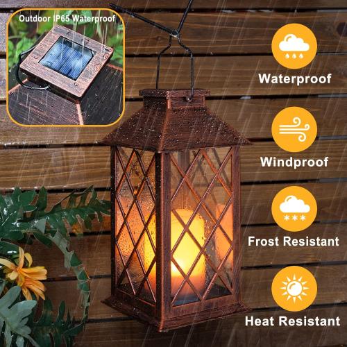 TAKE ME Size  14 Solar Lantern Outdoor Garden Hanging Lantern Waterproof LED Flickering Flameless Candle Mission Lights for Table,Outdoor,Mothers Day Gifts Mom Wife
