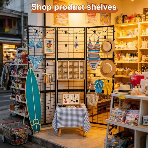 Foldable 3-Tier Wire Grid Wall Display Rack, Tool-Free Assembly Gridwall With Removable Hooks, Mobile Grid Panel For Home Storage, Retail Display & Vendor Events, Black Wire Grid Wall Panel Display