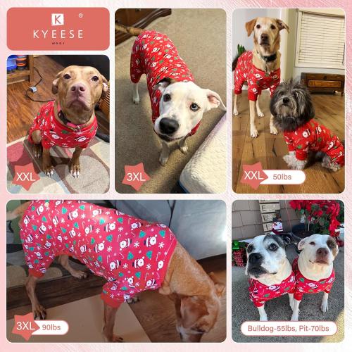 KYEESE Christmas Dog Pajamas Santa Claus Turtleneck Dog Pjs for Large Dogs Holiday Pet Onesie Soft Velvet 4 Legs Cozy Pet Sleepwear Warm Doggie Christmas Outfit, XXX-Large