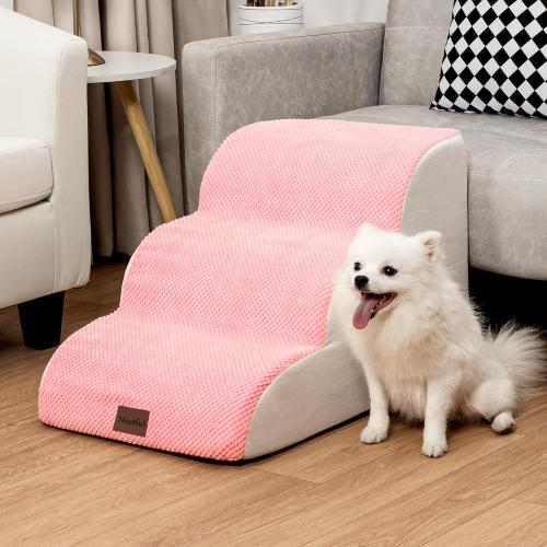 Dog Stairs for Small Dogs, Dog Ramp for Bed with 2 Colors Pet Stairs, Pet Stairs for High Beds, Dog Steps for Bed, Stairs for Dogs to Get on Bed (Pink)