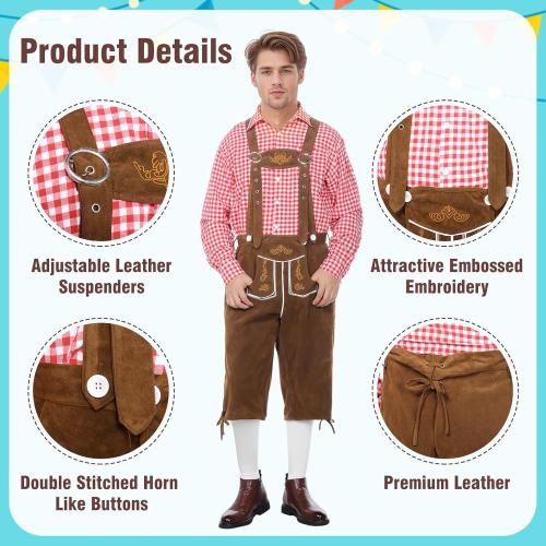 Oktoberfest Costume Men Lederhosen Beer Costume Outfit Men for Halloween German Bavarian Beer Festival