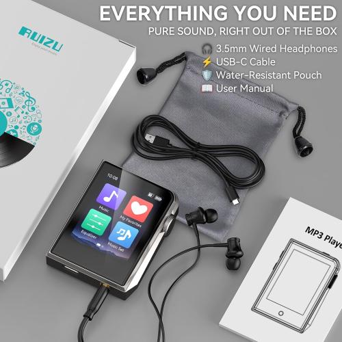 RUIZU 64GB HiFi Lossless MP3 Player, DAC DSD High Resolution Digital Audio Player, Portable Hi-Res Music Player with 2 Touchscreen, Resume Playback, CNC Aluminum Alloy Body, Up to 128GB microSD Card