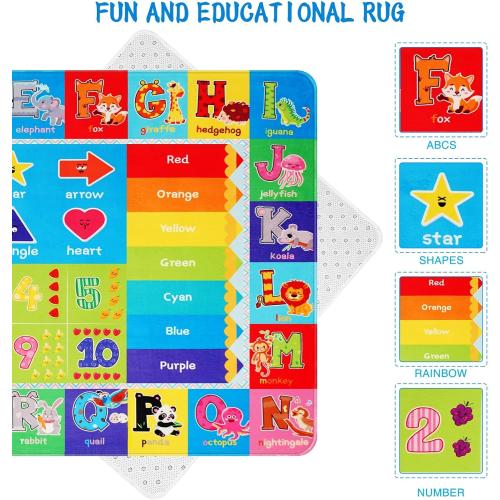 Baby Play Mat Kids Rug for Floor, Playmat for Kids Toddlers Infant, Extra Large Thick Playtime Collection ABC, Numbers, Animals Educational Area Rugs for Playroom (59 x 39.4 Inch)