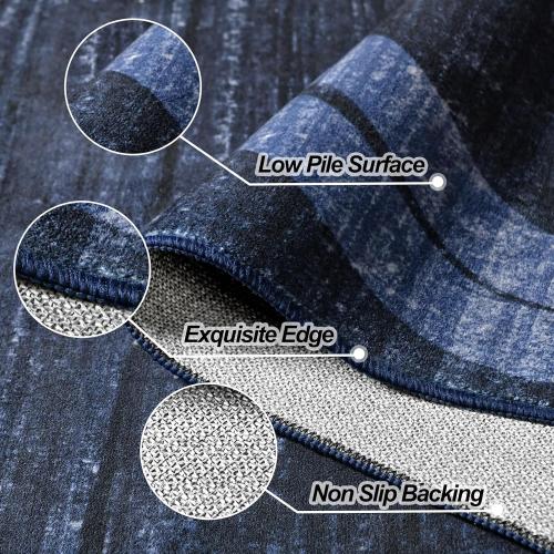 Kimicole 5x8 Large Area Rugs for Bedroom Living Room, Modern Abstract Geometric Washable Rugs, Low Pile Thin Rug, Non-Slip Indoor Wavy Circles Floor Carpet for Office Dining Room Home Decor (Blue)