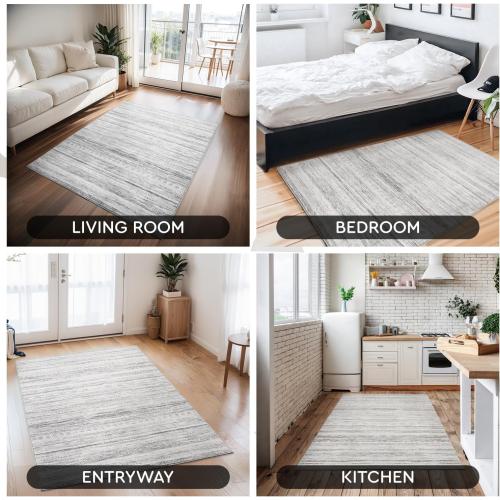 Small Area Rug-2x3 Entryway Rug Non Slip Washable Low Pile Indoor Door Mat Neutral Distressed Boho Moroccan Entrance Rugs Carpet for Bedroom Kitchen Powder Room Front Porch Bathroom, Grey