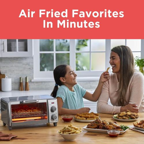 BLACK DECKER Crisp 'N Bake Air Fry Countertop Convection Toaster Oven, Medium Capacity, 4-Slice, 5-in-1, Fits 9” Pizza, 30-Min Timer, Bake, Broil, Air Fry, Toast, Keep Warm, Stainless Steel