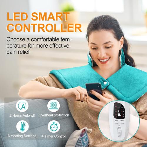 Heating Pad for Neck and Shoulders and Back, Christmas Birthday Gifts for Women Mom Wife Men Dad, Mothers Day Gifts, Weighted Neck and Shoulder Heating Pads, 6 Heat Settings 4 Auto-Off,17x23 Blue