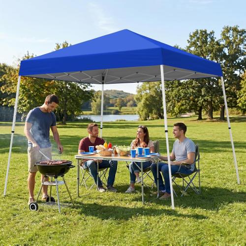 COOS BAY 10x10 Pop Up Canopy Tent, Portable Outdoor Shelter with Carry Bag for Tailgate, Party, Beach, Picnic, and Camping, 10x10 Base 8x8 Top, Blue