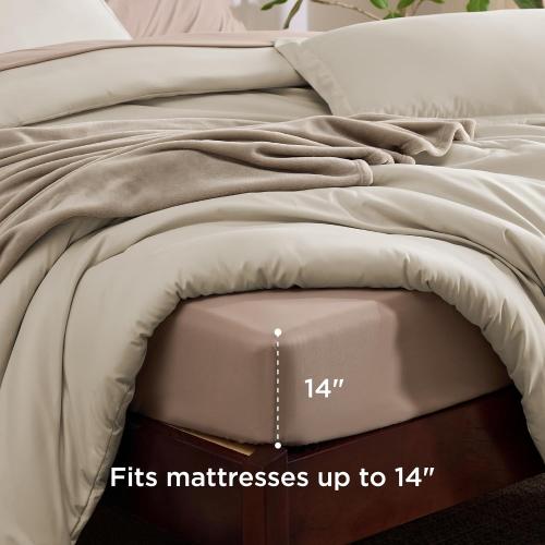 Bedsure Queen Comforter Set Beige, 8 Pieces Prewashed Queen Size Bed in a Bag with Soft Fleece Bed Blanket, Down Alternative Bedding Set for All Seasons, Sheets, Pillowcases & Shams