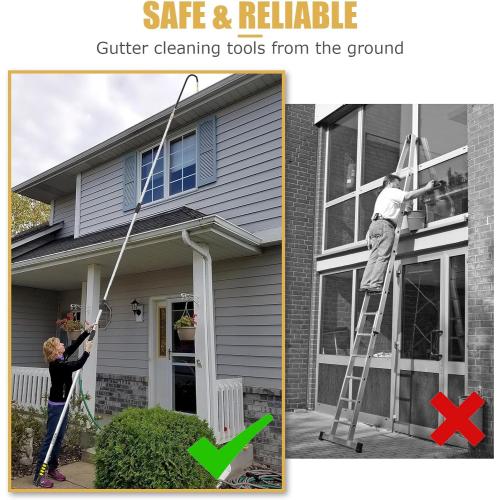 Gutter Cleaning Tools from The Ground, 16FT (24FT Reach) Telescoping Gutter Cleaner Wand with Adjustable Water Flow, Rain Gutters Cleaning Tool for Leaves and Debris, Fits Standard Garden Hoses