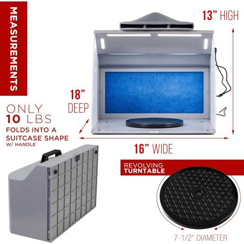 Master Airbrush Portable Airbrush Spray Booth Kit with Dual Exhaust Fans, 4 LED Lights, Turntable & Extension Hose, 16x18x13 Hobby Airbrush Booth for Painting, Models, Arts, Crafts, Cakes