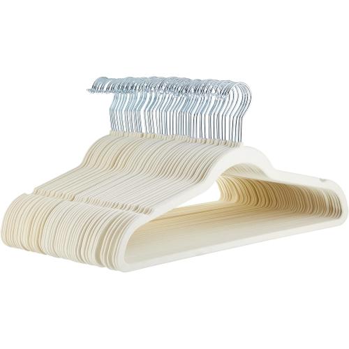 Amazon Basics Slim Velvet Non-Slip Space Saving Suit Clothes Hangers with Shoulder Notches for Closet Organization, Ivory/Silver, 50-Pack‼️light dirt‼️