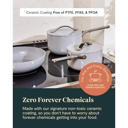 Caraway Non-stick Ceramic Cookware Set (12 Piece) Pots, Pans, Lids and Kitchen Storage - PFAS & PFOA Free - Oven Safe Pan Set & Compatible with All Stovetops - Black