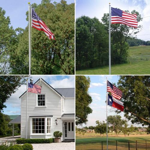 20FT Sectional Flag Pole Kit, 14 Gauge Extra Thick Heavy Duty Aluminum Outdoor In ground Flagpole for Residential or Commercial, Silver