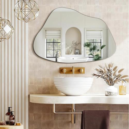 FICTOR Irregular Asymmetrical Wall Mirror, 36 x 24 Modern Decorative Mirror for Entryway, Bathroom, Bedroom, Living Room, Dining Room