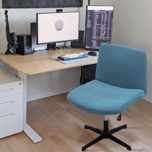 MIFXIN Armless Office Chair Cover Stretch Soft Wide Seat Mid Back Accent Chair Swivel Computer Vanity Chair Slipcover Furniture Protector Without Arms, Only Covers, NO Chair (Blue)