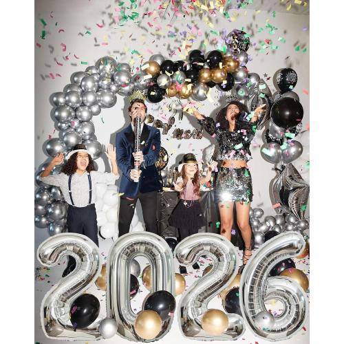40 Inch Silver Number 2026 Balloons, Big Large Size Giant 2026 Number Balloons New Year Foil Helium Silver Balloons for 2026 Happy New Year Eve Celebration Decorations Party Supplies