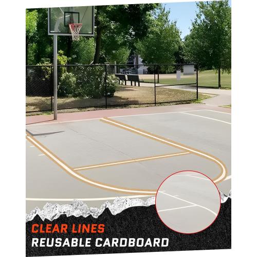 Basketball Court Marking Kit, Basketball Court Stencil Kit for Concrete Driveway and Asphalt | Quick Setup Corrugated Paper with Plump Bob Spray Guard | Regulation Size 39.6' X 21'