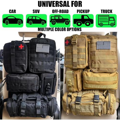 7 PACK Tactical Seat back organizer Truck organizer With 6 Detachable Pouches Universal For Car Truck Ford Jeep Military-Grade Heavier Panels With Multi-functional Packs (2 Set Black)