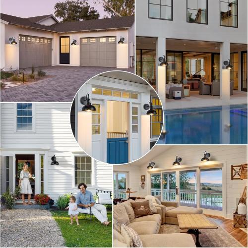 Outdoor Wall Sconce, 2 Pack Exterior Waterproof Farmhouse Gooseneck Barn Light Fixture, Black Garage Wall Lantern, Anti-Rust Front Porch Lamp